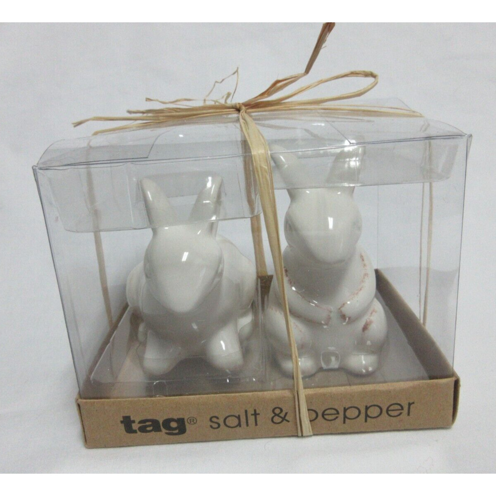 White Ceramic Bunny Rabbit Salt & Pepper Shakers Easter Tableware TAG NIB